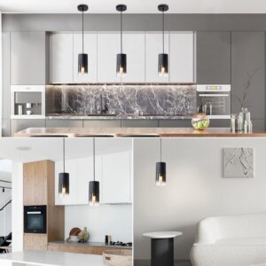 LINSEEDS 2-Pack Black Pendant Light Fixtures, Adjustable Modern Pendant Lights for Kitchen Island, Industrial Glass Pendant Lights for Dining Table Hallway Bedroom Living Room