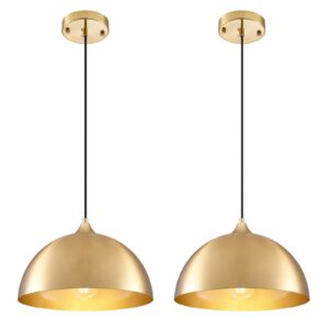 SESIMENT Gold-Electroplated Industrial Pendant Light 11.8inches 2 Packs,Mental Hanging Light Fixtures for Kitchen Island,Dome Pendant Light,Ceiling Light Fixtures for Restaurant Dining Room Aisle