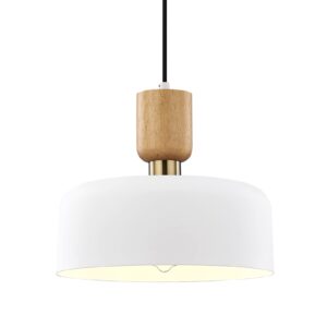 TeHenoo Modern Pendant Lighting,Large Pendant Lamp,Wood and Brass Accent,Adjustable Metal Pendant Light Fixture for Kitchen, Dining Room, White