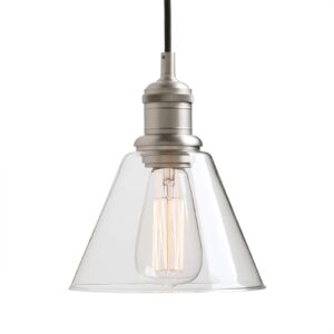 Yosoan -Light Vintage Edison Hanging Pendant Light, Mini Funnel Flared Glass Clear Glass Shade for Kitchen Bathroom Porch Living Room Dinning Room Office Restaurants Hotels Bar Island (Brushed)