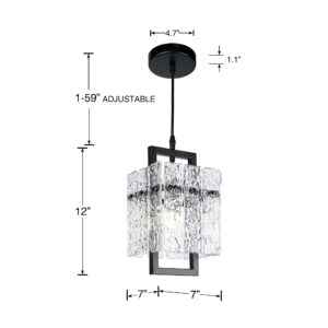 IKK Black Crystal Pendant Light for Kitchen Island, Luxury Water Ripple Glass Chandelier Lights Fixture, Modern Elegant Adjustable Pendant Lighting for Dining Room Bedroom, E12 Bulb, L6.5'' x H11.8''