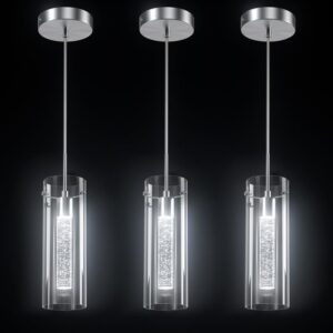 esfos pendant ceiling light fixture, led kitchen lighting crystal pendant lights kitchen island, 1-light integrated kitchen hanging light fixture modern island light with bubble glass three pack