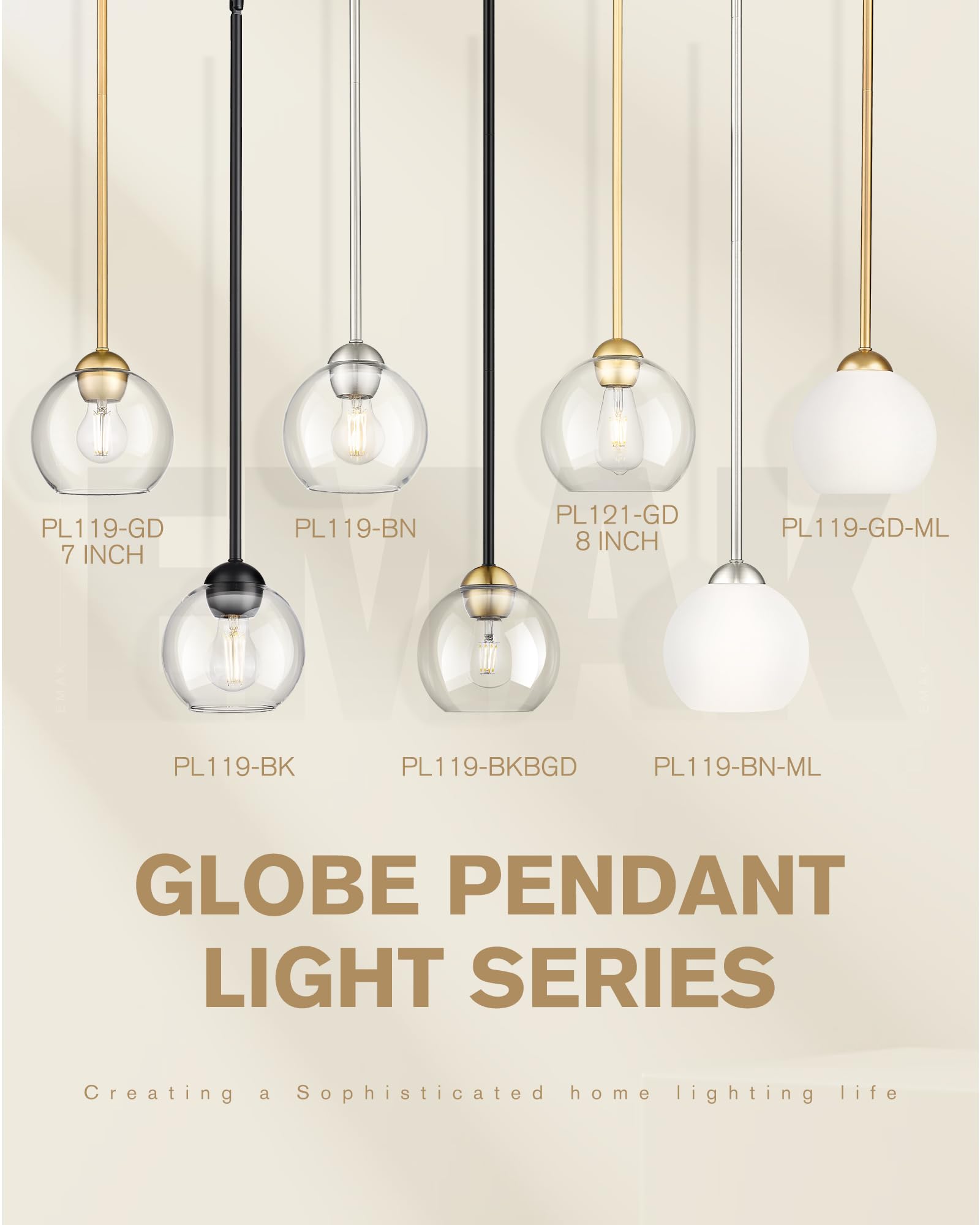 Emak 7 Inch Globe Pendant Lights, Modern Gold Pendant Light Fixtures, 1 Light Hanging Lights with Milk Glass Shade for Kitchen Island, Bathroom, Dining Room, Bedroom, PL119-GD-ML