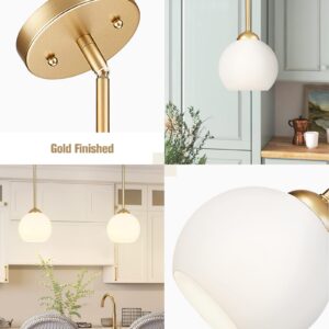 Emak 7 Inch Globe Pendant Lights, Modern Gold Pendant Light Fixtures, 1 Light Hanging Lights with Milk Glass Shade for Kitchen Island, Bathroom, Dining Room, Bedroom, PL119-GD-ML