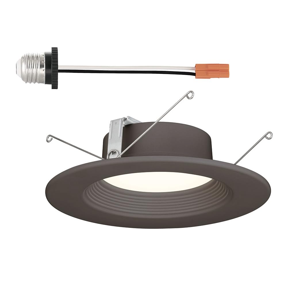 DESIGNERS FOUNTAIN LED Recessed Lights, 5/6 Inch 5CCT Dimmable IC Rated Downlight, 12W 1000LM, Energy Star, Retrofit Ceiling Light, 2700K/3000K/3500K/4000K/5000K, Bronze Baffle Trim, EVL61093T50BZ