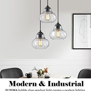 ELYONA Industrial Pendant Light Bubble Glass Kitchen Island Hanging Pendant Light Fxiture Modern Hand Blown Seeded Glass for Farmhouse Dining Room Bar Bedroom Living Room 8 inch Diam Black