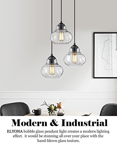 ELYONA Industrial Pendant Light Bubble Glass Kitchen Island Hanging Pendant Light Fxiture Modern Hand Blown Seeded Glass for Farmhouse Dining Room Bar Bedroom Living Room 8 inch Diam Black