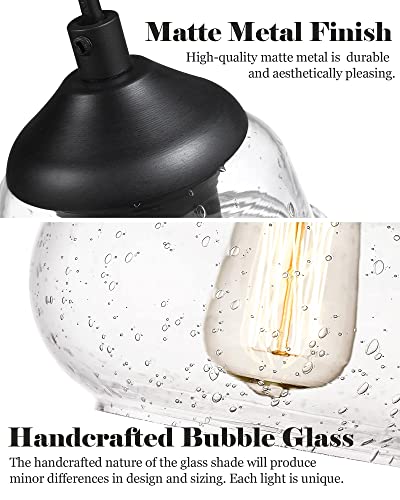 ELYONA Industrial Pendant Light Bubble Glass Kitchen Island Hanging Pendant Light Fxiture Modern Hand Blown Seeded Glass for Farmhouse Dining Room Bar Bedroom Living Room 8 inch Diam Black