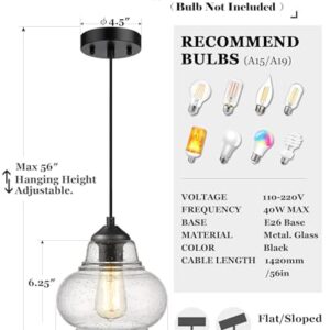ELYONA Industrial Pendant Light Bubble Glass Kitchen Island Hanging Pendant Light Fxiture Modern Hand Blown Seeded Glass for Farmhouse Dining Room Bar Bedroom Living Room 8 inch Diam Black