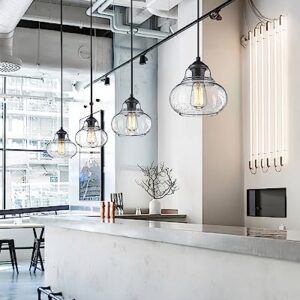 ELYONA Industrial Pendant Light Bubble Glass Kitchen Island Hanging Pendant Light Fxiture Modern Hand Blown Seeded Glass for Farmhouse Dining Room Bar Bedroom Living Room 8 inch Diam Black