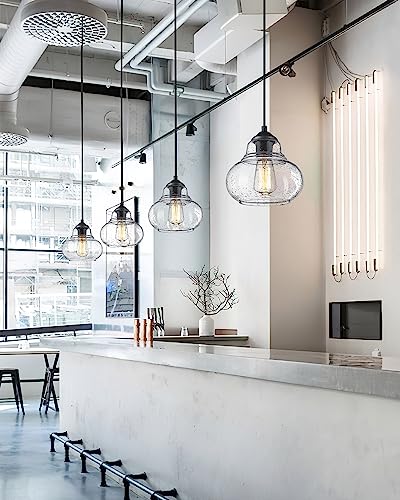 ELYONA Industrial Pendant Light Bubble Glass Kitchen Island Hanging Pendant Light Fxiture Modern Hand Blown Seeded Glass for Farmhouse Dining Room Bar Bedroom Living Room 8 inch Diam Black