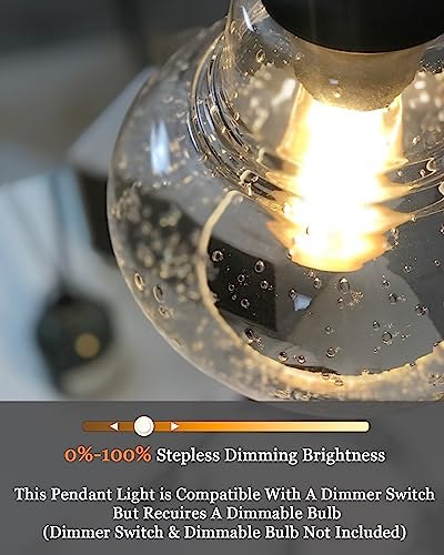 ELYONA Industrial Pendant Light Bubble Glass Kitchen Island Hanging Pendant Light Fxiture Modern Hand Blown Seeded Glass for Farmhouse Dining Room Bar Bedroom Living Room 8 inch Diam Black