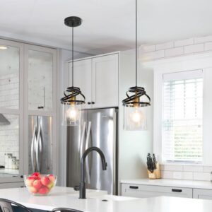 Black Pendant Lights Kitchen Island, Modern Pendant Light Fixture with Clear Glass Shade, Farmhouse Kitchen Pendant Lighting over Island, Pendant Lamp with 6ft Adjustable Cable for Dining Room,Sink