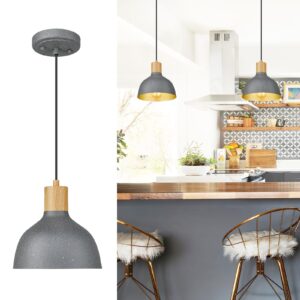 Emliviar 2 Pack Pendant Light Fixtures, 8 Inch Hanging Lights for Dining Room Bedroom with Dome Metal Shade, Natural Stone Finish, GE273MIL-2 Grey