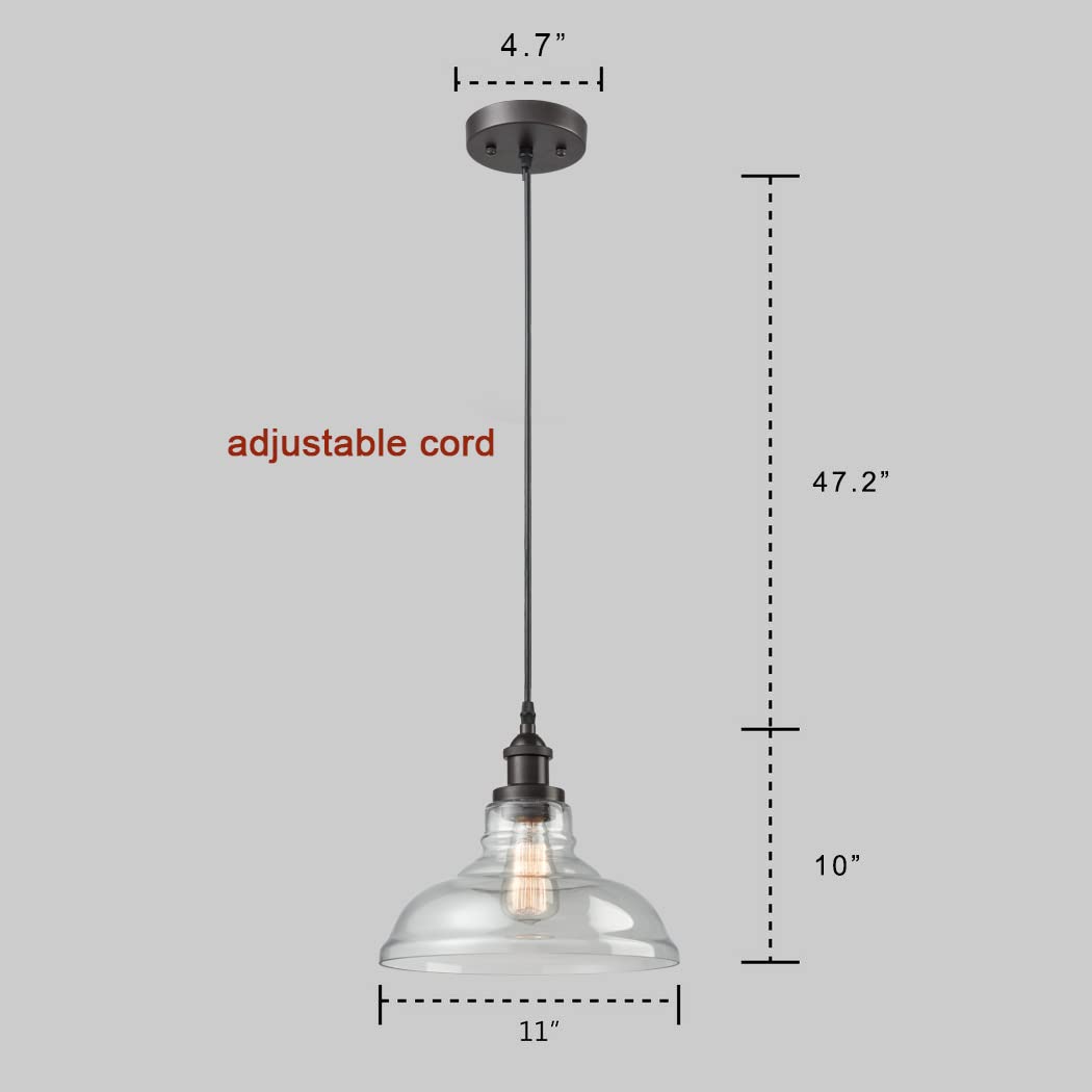 CLAXY Ecopower Industrial Edison Vintage Style 1-Light Pendant Glass Hanging Light Kitchen Island Dining Pendant Lighting