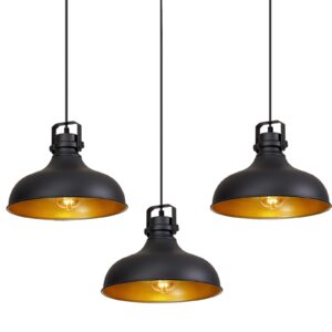 alaislyc black farmhouse pendant lights matte pendant lighting for kitchen island industrial adjustable height vintage dome hanging light fixtures for barn, dining room 3 packs