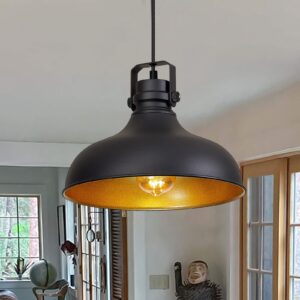 ALAISLYC Black Farmhouse Pendant Lights Matte Pendant Lighting for Kitchen Island Industrial Adjustable Height Vintage Dome Hanging Light Fixtures for Barn, Dining Room 3 Packs