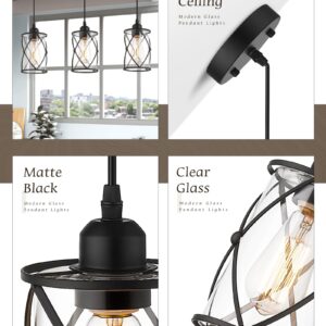 Osimir Industrial Pendant Light, 2 Pack Mini Glass Pendant Light for Kitchen, Cage Pendant Lighting in Black Finish with Clear Glass, Adjustable Length, CH9176-1-2PK