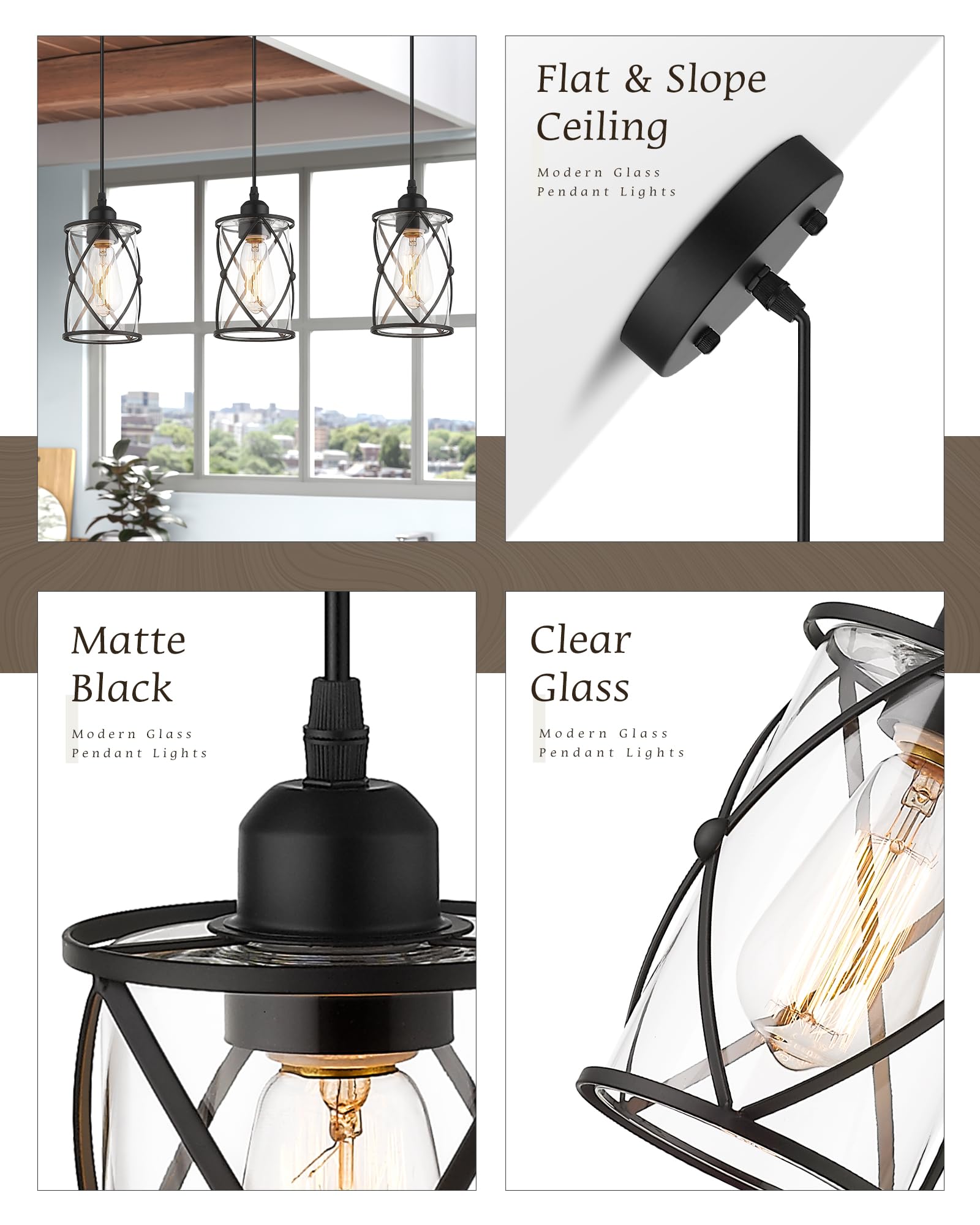 Osimir Industrial Pendant Light, 2 Pack Mini Glass Pendant Light for Kitchen, Cage Pendant Lighting in Black Finish with Clear Glass, Adjustable Length, CH9176-1-2PK