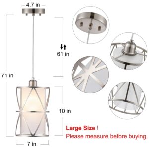 Modern Pendant Lights with Frosted Glass, Brushed Nickel Pendant Light Fixtures, Cylindrical Pendant Lighting for Kitchen Island, Kitchen Hanging Lights Over Island, Foyer, Dining Room, Entryway