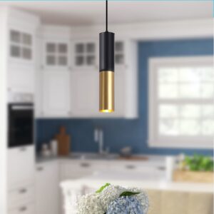 Omgomne Modern Pendant Light Fixture for Kitchen Island,1-Light Black Gold Pendant Lighting Ceiling Hanging Light Cord Adjustable for Living Room Bedroom Bar (1 Pack)