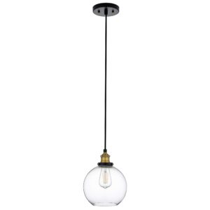 Linea di Liara Primo Large Black and Gold Glass Globe Pendant Light Fixture Farmhouse Pendant Lighting for Kitchen Island Mid Century Modern Ceiling Light Clear Glass Shade, UL Listed