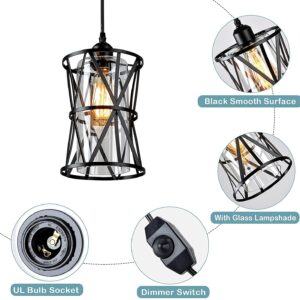 HMVPL Farmhouse Plug in Pendant Light, Outdoor Swag Lamp with Plug in Cord On/Off Dimmer, Plug in Hanging Light Fixture for Dining Room Bedroom Kitchen Island(1 Pack)