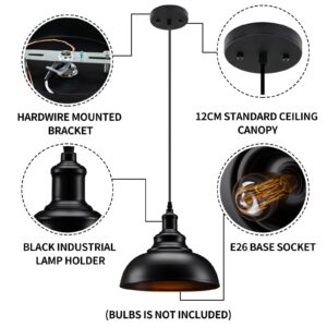 Asnxcju Farmhouse Pendant Light, Black Metal Pendant Light Fixtures, Industrial Vintage Adjustable Hanging Ceiling Light Fixture for Kitchen, Barn, Dining Room, Sink (1 Pack)