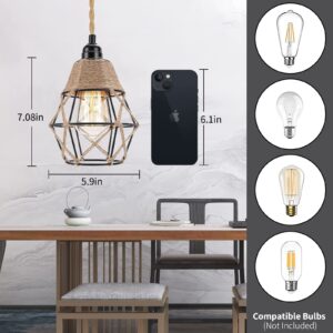 Industrial Plug in Pendant Light - 16.4ft Hanging lights with Plug In Cord Hemp Rope Hanging Lamp Farmhouse Hanging Light Fixtures with On/Off Switch for Kitchen Island Bedroom Living Room