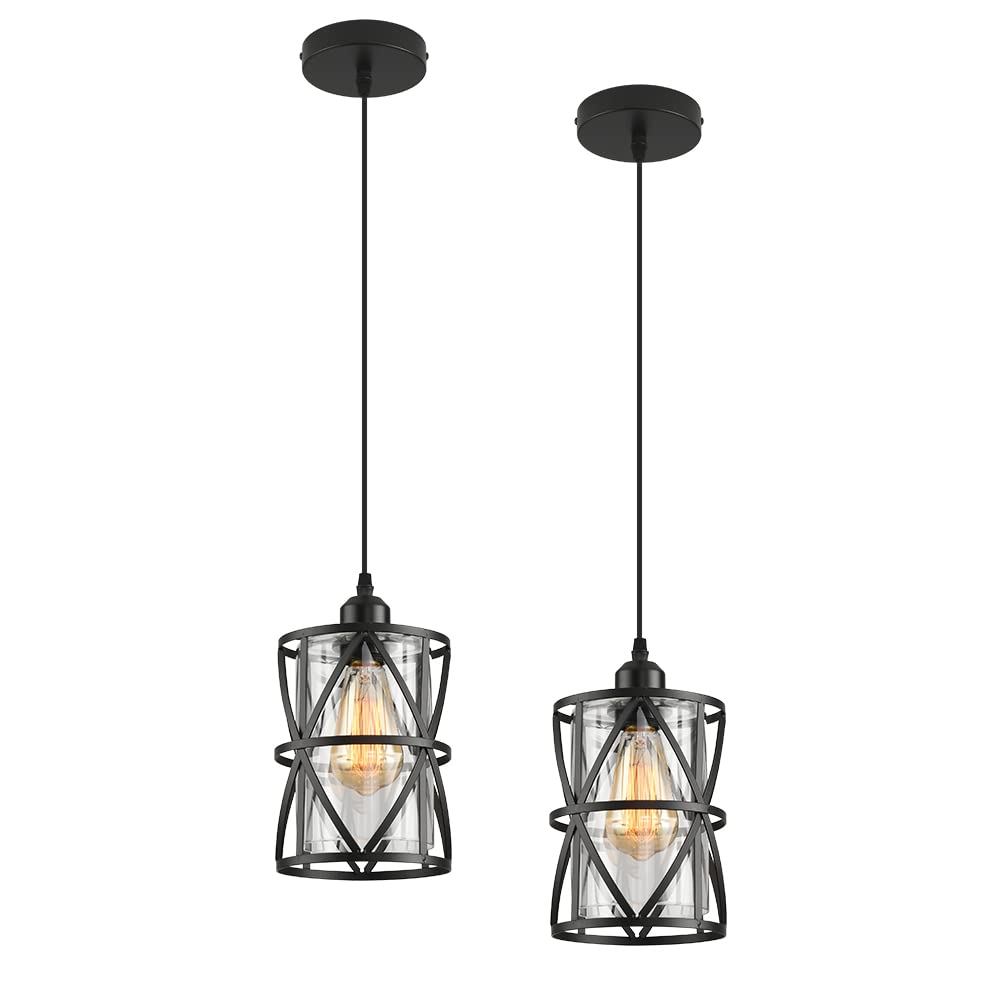 CAFULAM Black Pendant Lighting Modern Pendant Light, Adjustable Pendant Light Fixture,Pendant Lights Kitchen IslandLight (2-Pack)