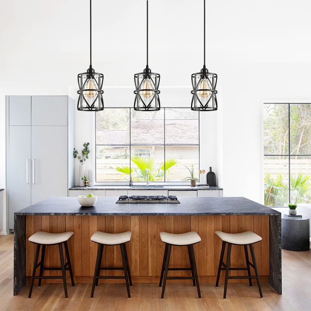 CAFULAM Black Pendant Lighting Modern Pendant Light, Adjustable Pendant Light Fixture,Pendant Lights Kitchen IslandLight (2-Pack)