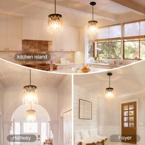 MAYNA Crystal Pendant Light, Modern Chandelier, Adjustable Height Hanging lamp, Black Pendant Lights for Kitchen Island Dining, Room,Living Room,Foyer,Hallway (1Pack)