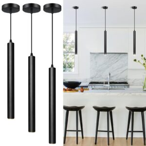 OKELI Modern Pendant Lights, Black Pendant Light Fixture, LED Minimalist Strip Pendant Lighting for Kitchen Island Bar,15inch,4000K,10W, ETL,3 Pack