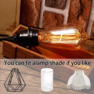 Elibbren Vintage Plug in Hanging Light Kit, Industrial Style Pendant Lighting E26 E27 Lamp Socket 12.14FT Twisted Textile Black Cord with Dimmable On/Off Switch Plug in Lamp Fixture 2 Pack