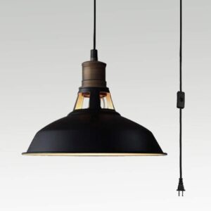 CLAXY Industrial Plug-in Barn Pendant Lighting Black Farmhouse Pendant Light with On/Off Switch 197 Inches Cord