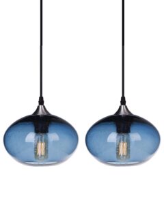 ariamotion pendant lighting for kitchen island blown glass blue modern seeded bubbles mini light fixtures dining table bathroom bedroom sink brushed nickel 8.5 inch diam 2 pack