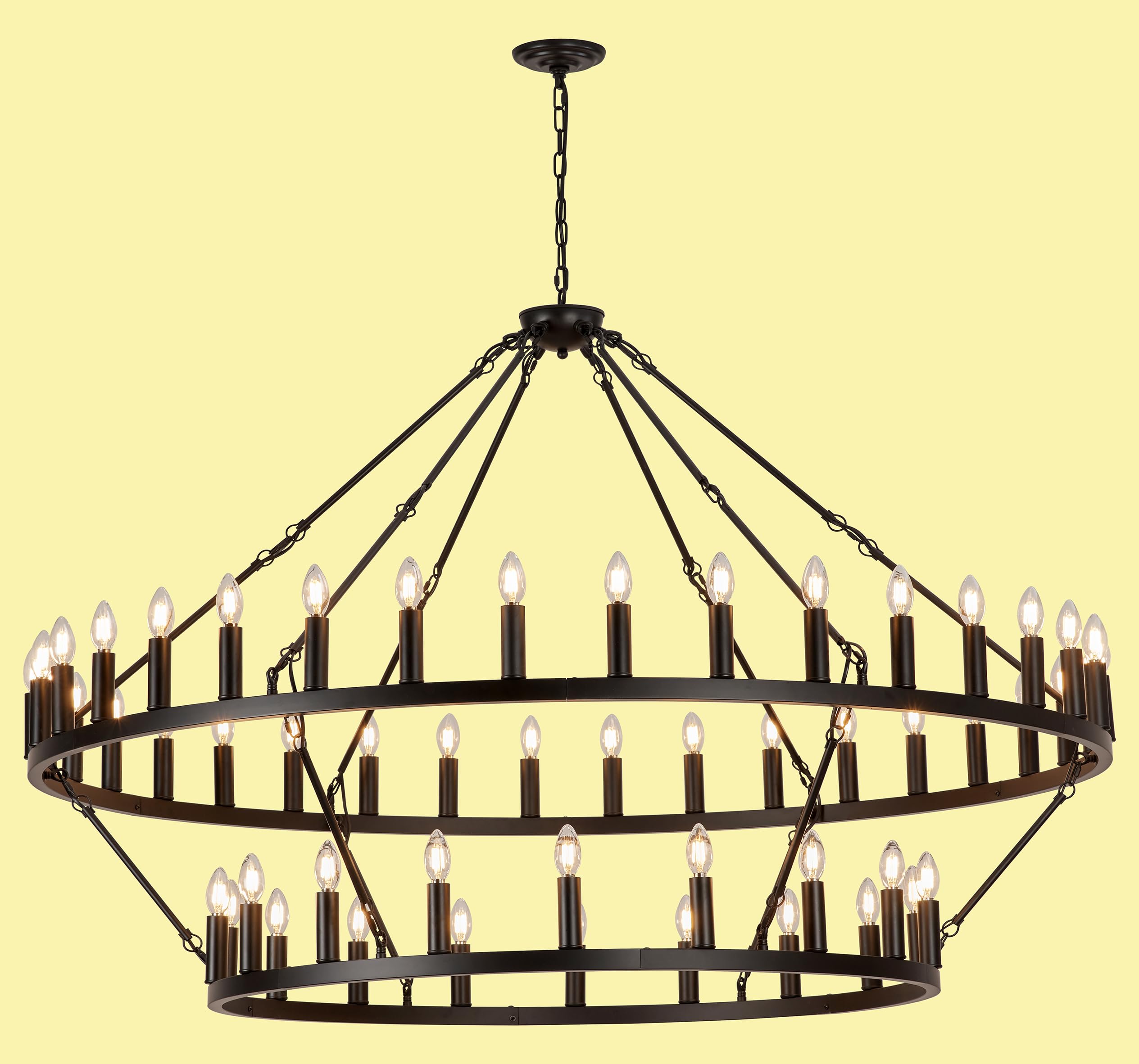 celimi Large Wagon Wheel Chandelier Black Round Modern Farmhouse 2 Tier 54-Lighting Fixtures for High Ceilings, Dining Room,Living Room