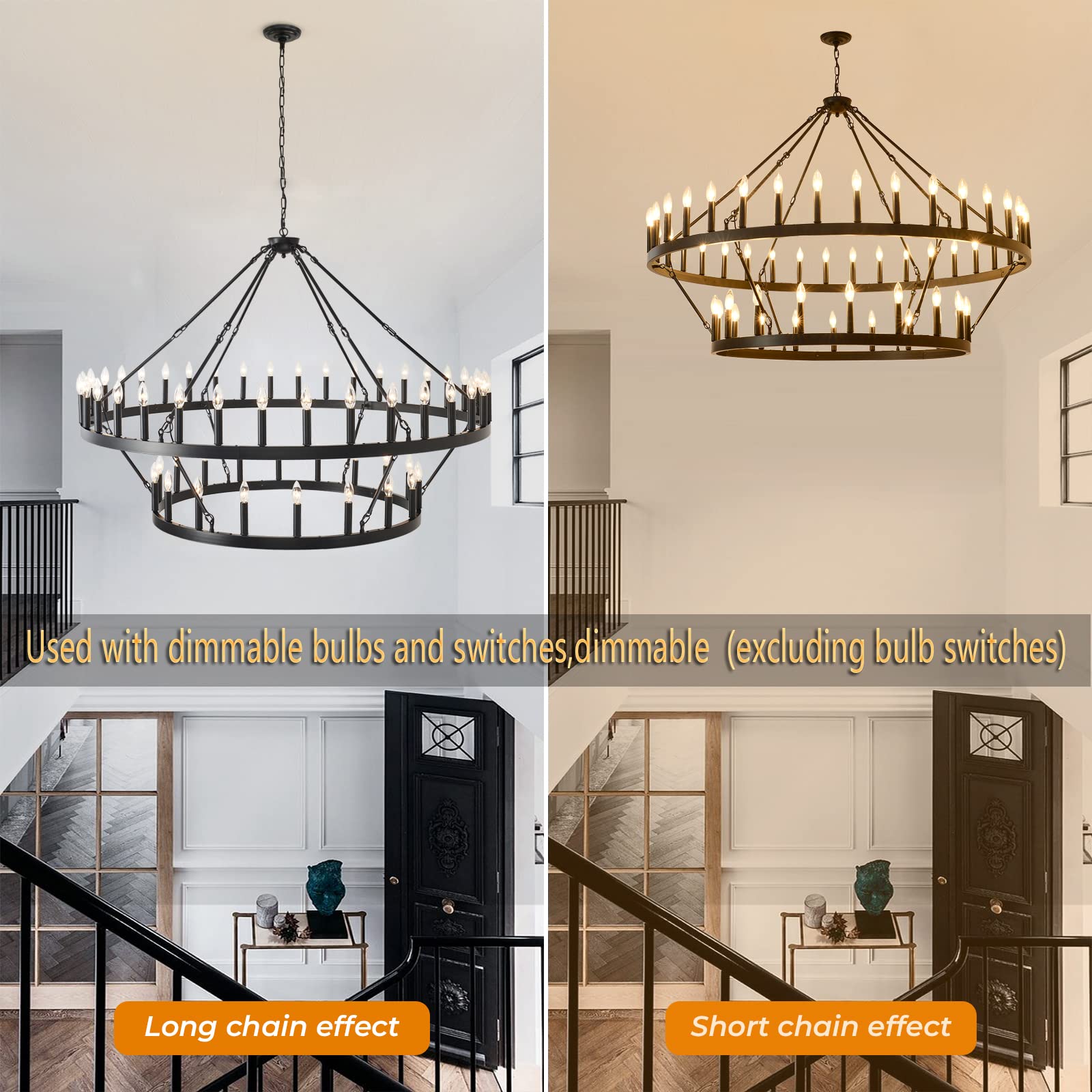 celimi Large Wagon Wheel Chandelier Black Round Modern Farmhouse 2 Tier 54-Lighting Fixtures for High Ceilings, Dining Room,Living Room