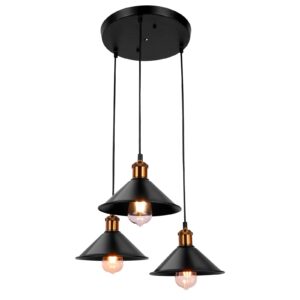 FIRVRE 3-Lights Industrial Pendant Light, Black Adjustable Metal Pendant Lights, E26 Base Socket, Ceiling Hanging Light Fixture for Home Kitchen,Dining Room,Café,Bulb Not Included