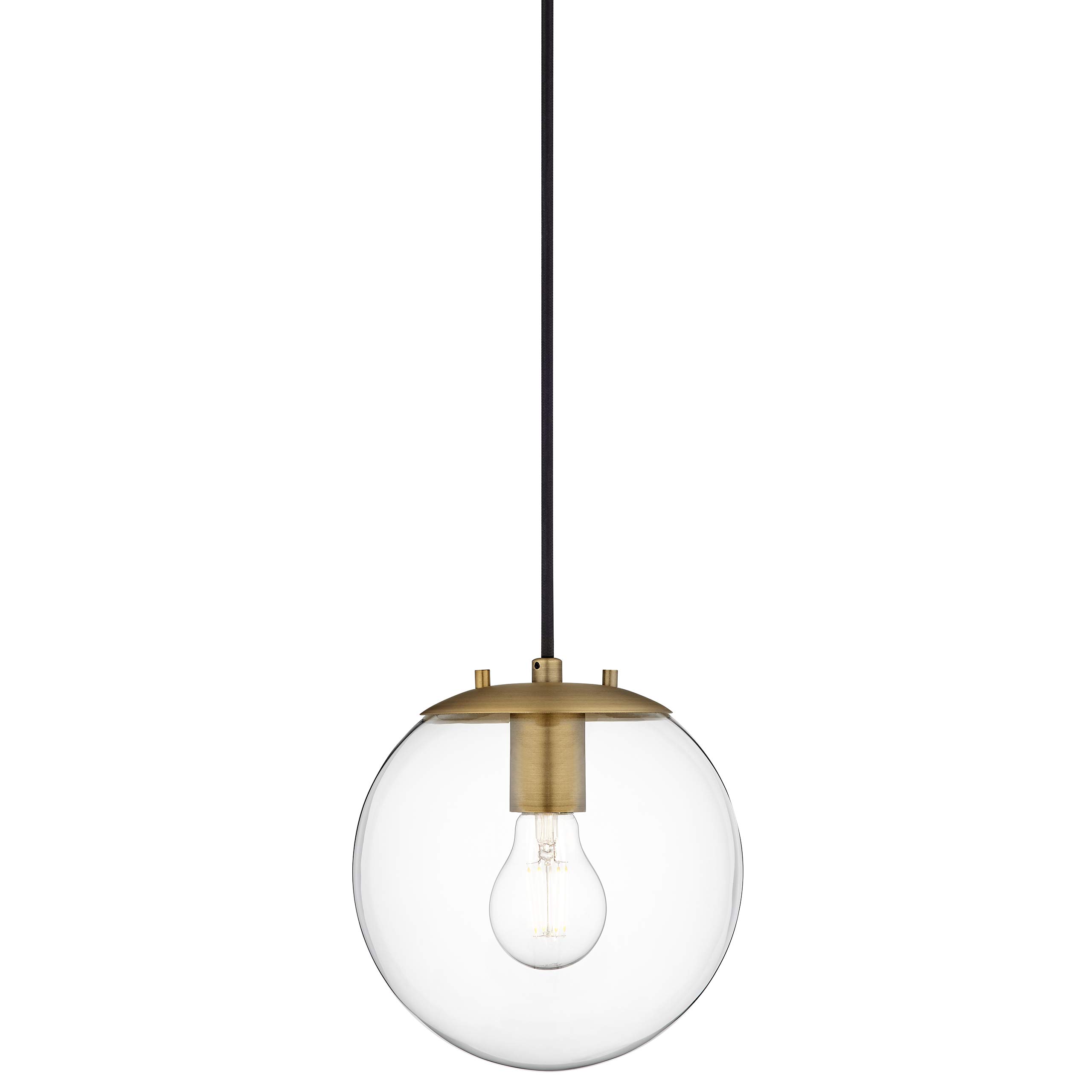 Linea di Liara Sferra Modern Large Glass Pendant Light Kitchen Island Brass Pendant Lighting Clear Glass Globe Pendant Light Mid Century Hanging Light Fixture, LED Bulb Included, UL Listed