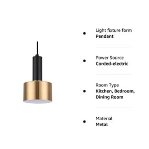 Modern Mini Pendant Light with 4W LED Bulb, One-Light Adjustable Metal Pendant Lighting Fixture for Kitchen Island Cafe Bar, Gold and Black