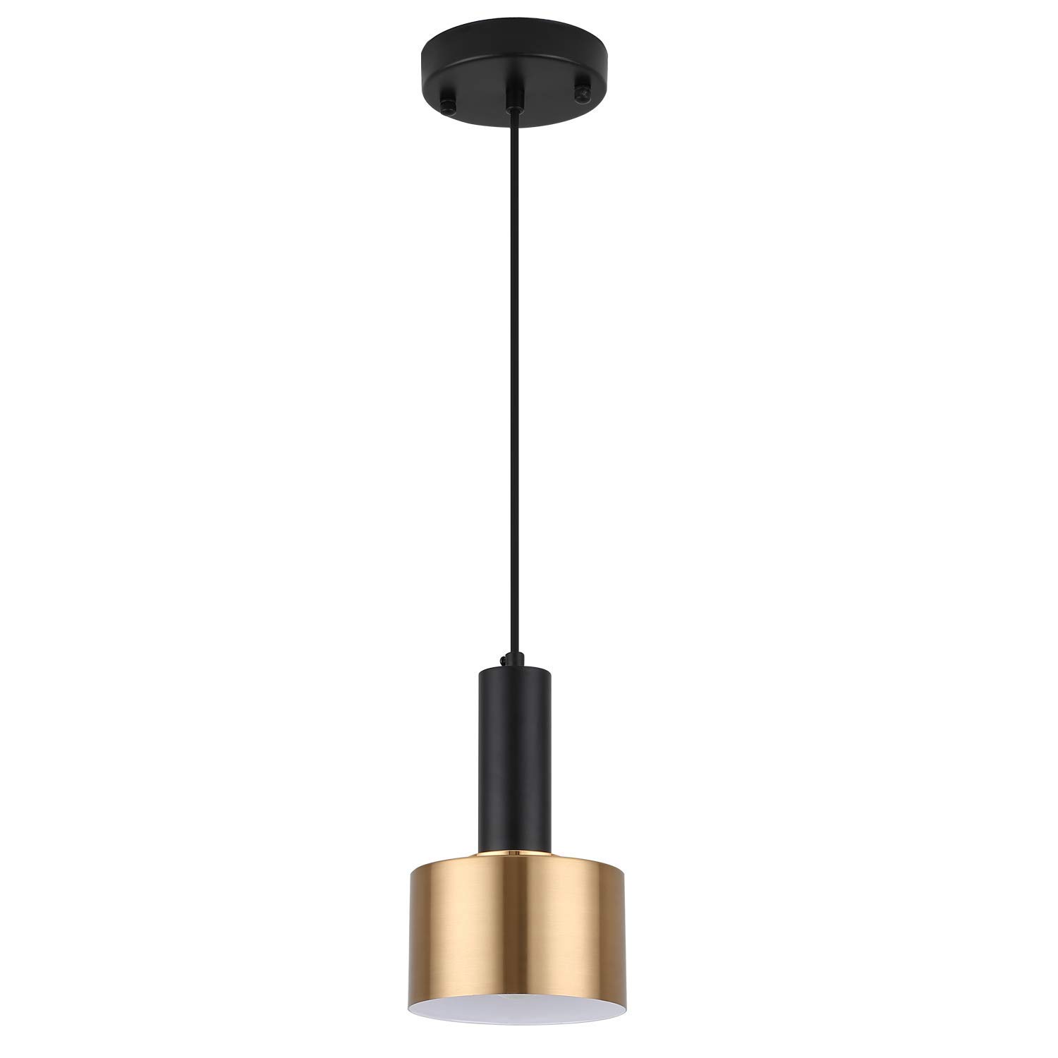 Modern Mini Pendant Light with 4W LED Bulb, One-Light Adjustable Metal Pendant Lighting Fixture for Kitchen Island Cafe Bar, Gold and Black