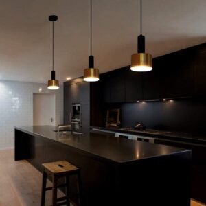 Modern Mini Pendant Light with 4W LED Bulb, One-Light Adjustable Metal Pendant Lighting Fixture for Kitchen Island Cafe Bar, Gold and Black