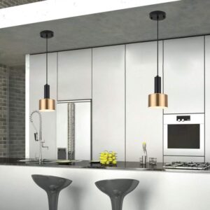 Modern Mini Pendant Light with 4W LED Bulb, One-Light Adjustable Metal Pendant Lighting Fixture for Kitchen Island Cafe Bar, Gold and Black