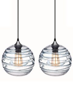 ariamotion pendant lights dining room coastal lighting fixtures blue stripe seeded glass modern style ceiling hanging kitchen island beach house sunroom hallway globe lamp 9 inch 2 pack