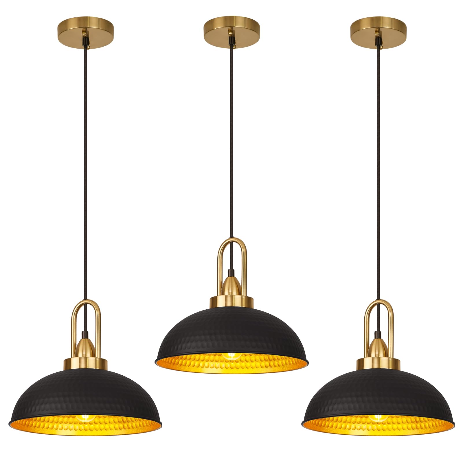 ALAISLYC Black Pendant Lights Matte Pendant Lighting for Kitchen Island Industrial Adjustable Height Vintage Dome Hanging Light Fixtures for Barn, Dining Room 3 Pack