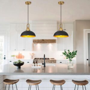 ALAISLYC Black Pendant Lights Matte Pendant Lighting for Kitchen Island Industrial Adjustable Height Vintage Dome Hanging Light Fixtures for Barn, Dining Room 3 Pack