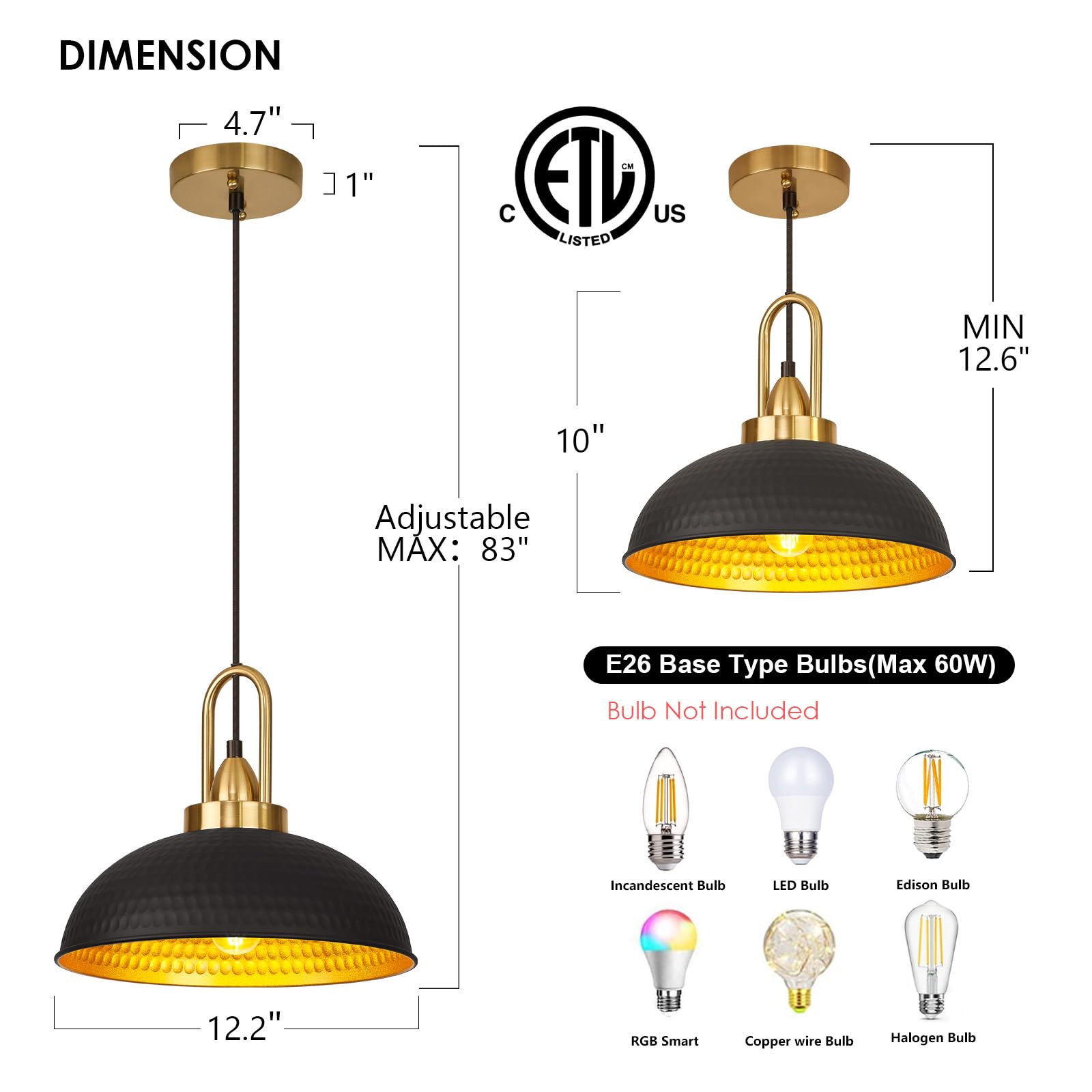 ALAISLYC Black Pendant Lights Matte Pendant Lighting for Kitchen Island Industrial Adjustable Height Vintage Dome Hanging Light Fixtures for Barn, Dining Room 3 Pack