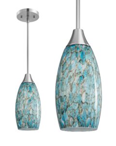 edishine pendant light, hand blown hanging light fixture, adjustable brushed nickel rods, blue glass pendant lighting for kitchen island, sink, bathroom, dining room