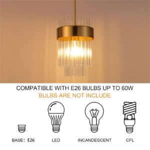 Gold Pendant Lights Kitchen Island,1-Light Crystal Pendant Light Fixtures Over Island,Modern Brass Mini chandelier for Dining Room, Adjustable Cord Hanging Lights for Bedroom,Bar,Sink,Entryway